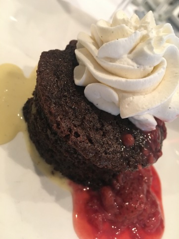 Bittersweet Chocolate & Sticky Date Pudding w/Stewed Red Fruits & Mexican Vanilla Chantilly paired w/ 2012 Montes Alpha M 