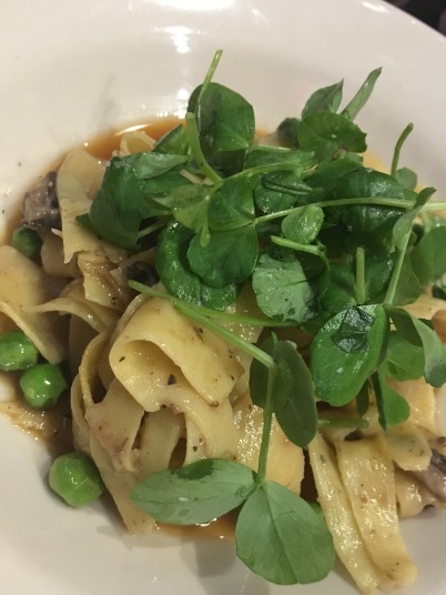 The two Barberas were paired with pappardelle with mushroom ragout and green peas black truffle pecorino. 